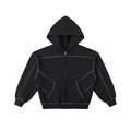 Contrast-Stitched Boxy Fleece Zip Hoodie