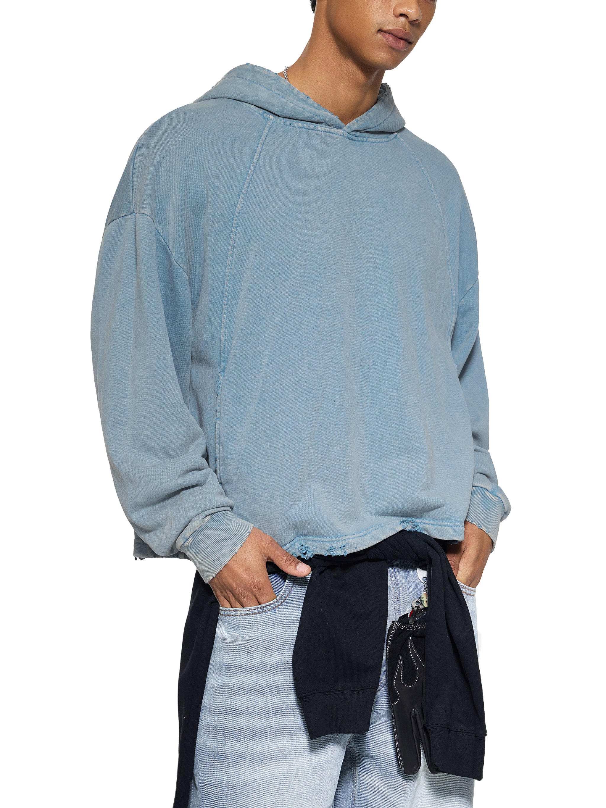 Vintage Washed Frayed-Hem Hoodie