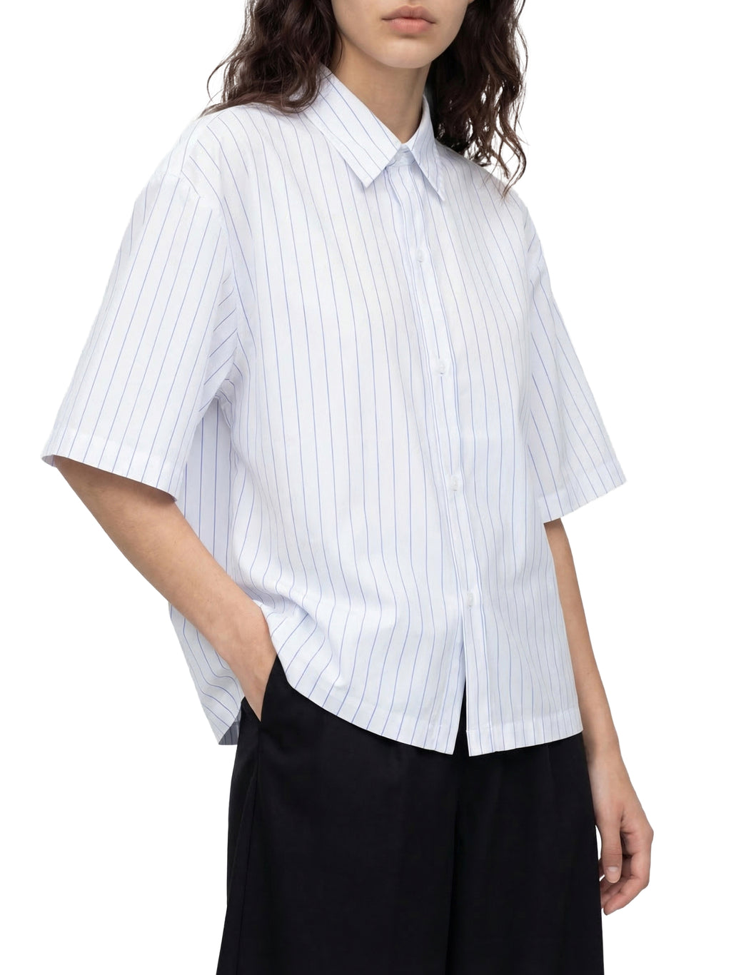 Unisex Striped Boxy Button-Up Shirt