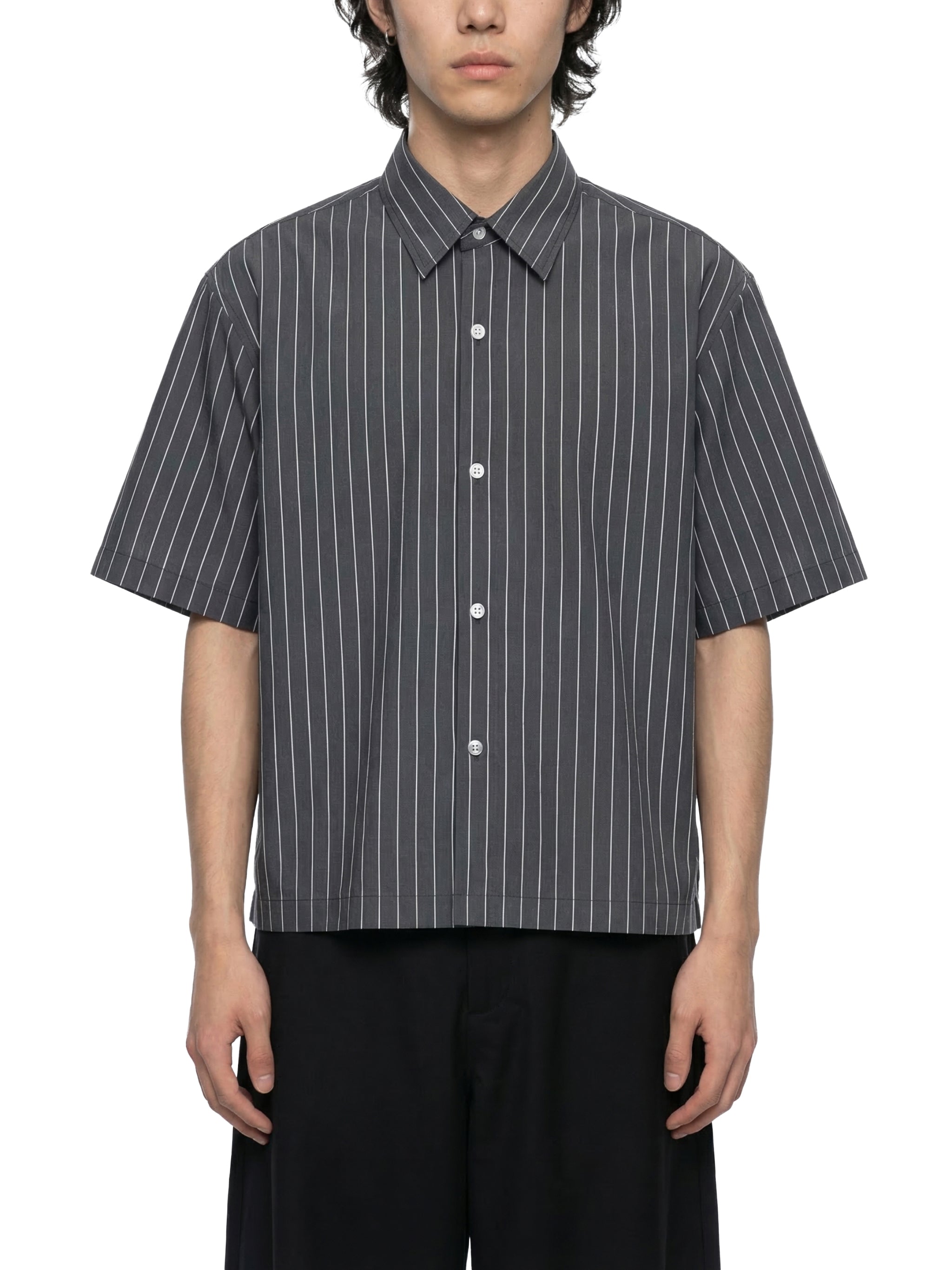 Unisex Striped Boxy Button-Up Shirt